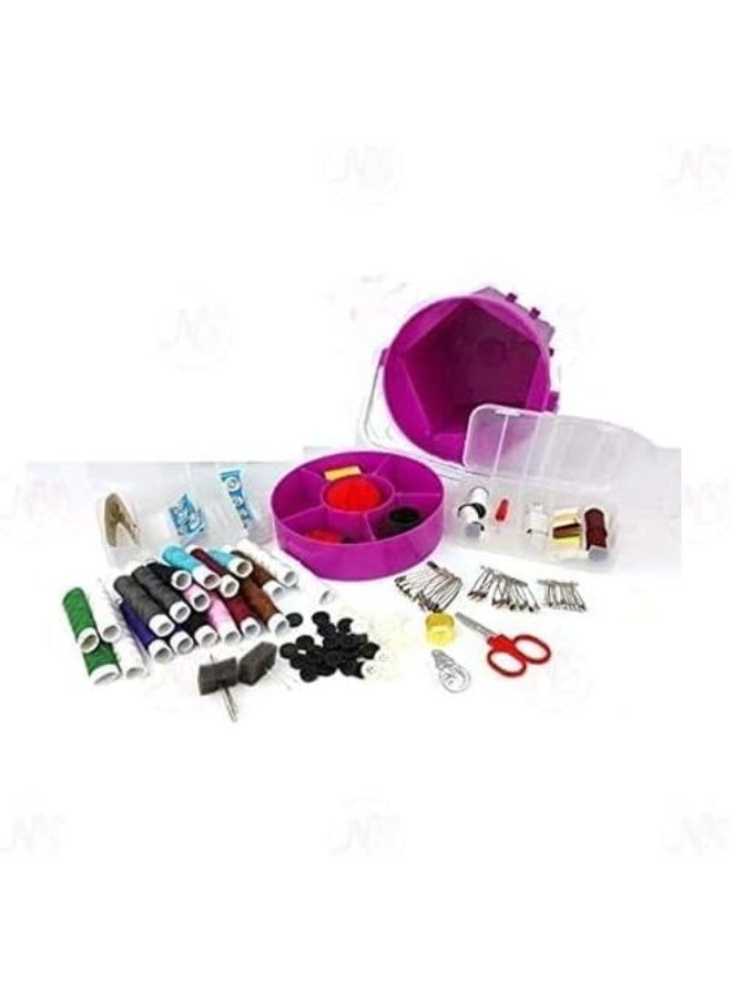 طقم خياطة من ٢١٠ قطعة مع صندوق تنظيم - مجموعة أدوات خياطة بلاستيكية كاملة للمنزل والسفر - فوشيا وشفاف - Image 3